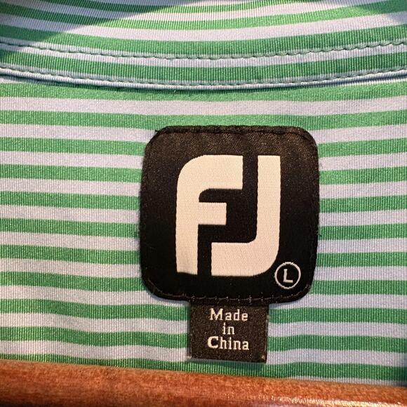 FootJoy Polo Shirt Mens Large Green Blue Striped Golf Performance Est 1975 - Picture 2 of 12